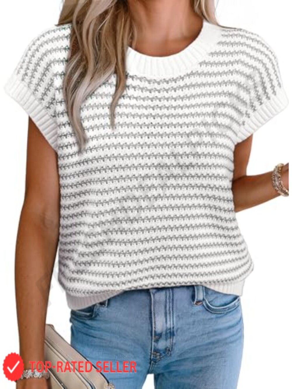 Striped Cap Sleeve Sweater Vest Lightweight Knit Tank Top